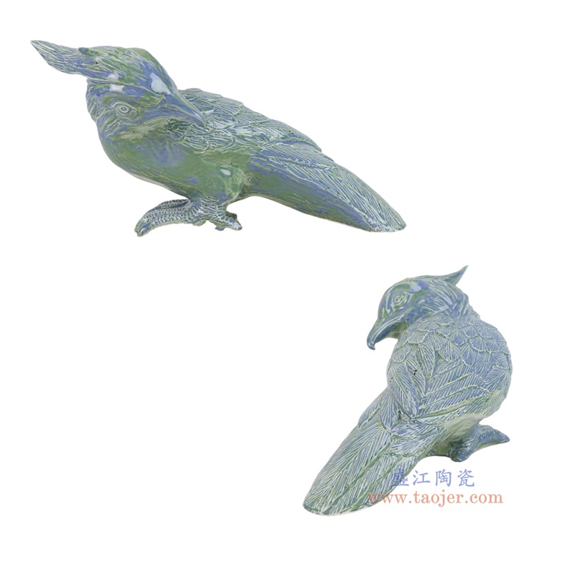 RZSM05-A    蓝绿相间窑变鸦小鸟雕塑  