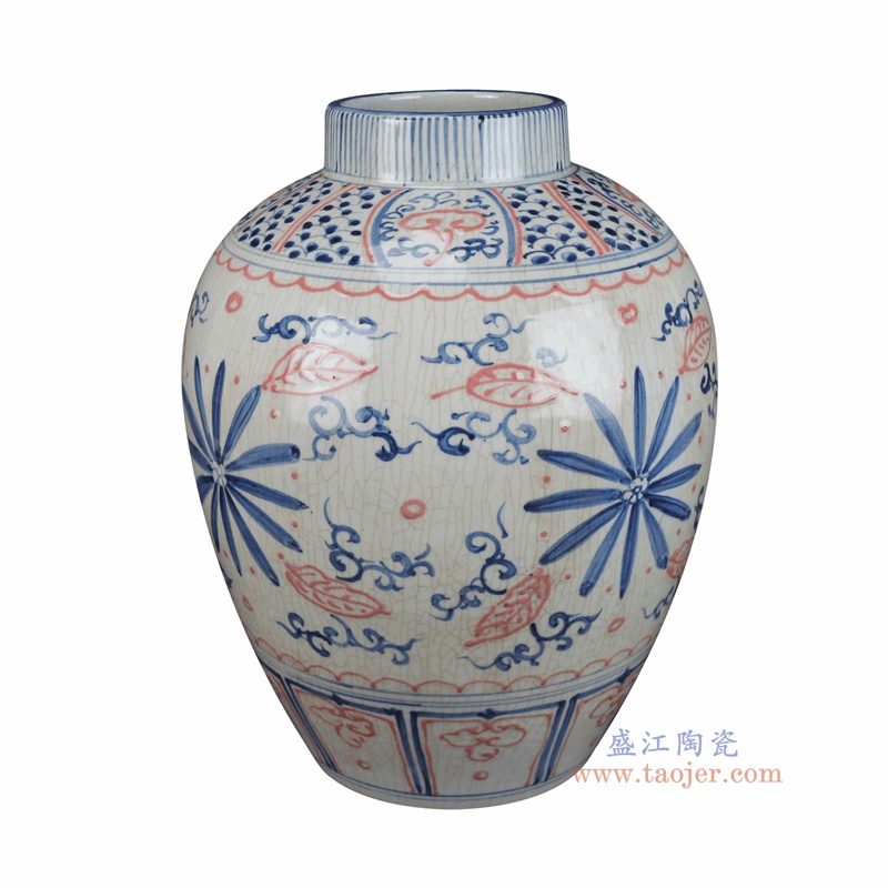 RZTL27-A 青花釉里红花卉纹罐 