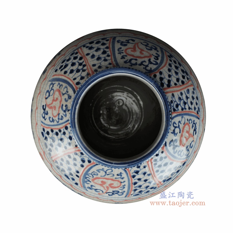 RZTL27-A 青花釉里红花卉纹罐 