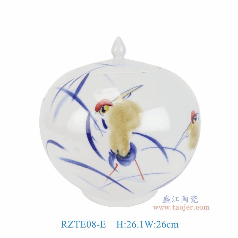 RZTE08-E 青花斗彩仙鹤纹西瓜罐 
