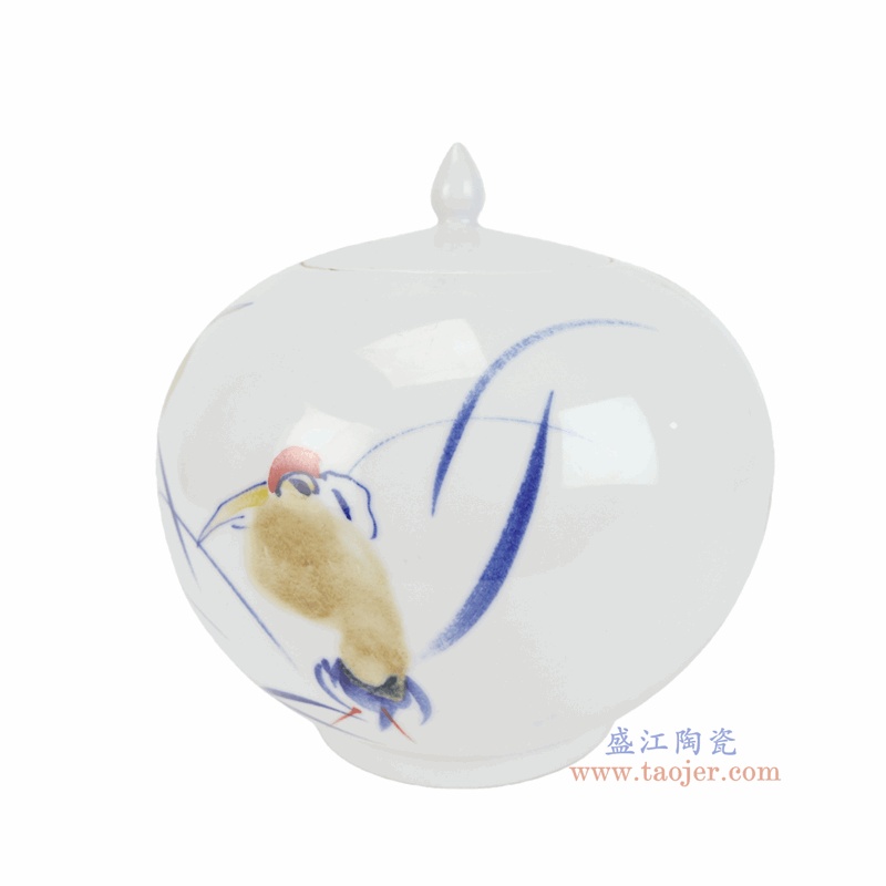 RZTE08-E 青花斗彩仙鹤纹西瓜罐 