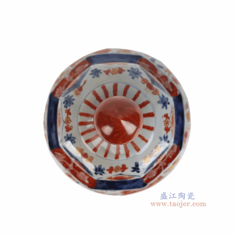 RZQF36-A 青花矾红风景人物纹将军罐 