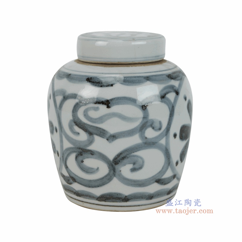 RZPI132-A  青花花卉纹盖罐眀罐 