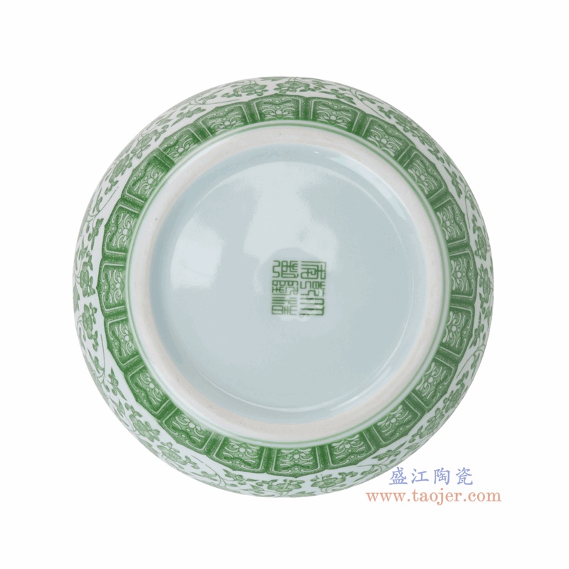 RZNV52-C-S  绿色缠枝莲笔洗水浅缸