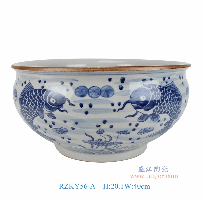 RZKY56-A 青花鱼藻纹缸水浅笔洗