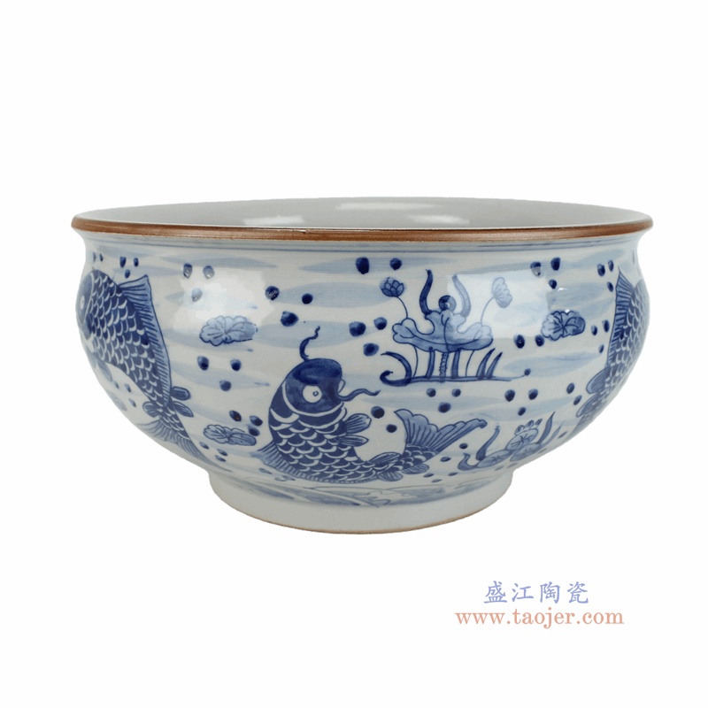 RZKY56-A 青花鱼藻纹缸水浅笔洗