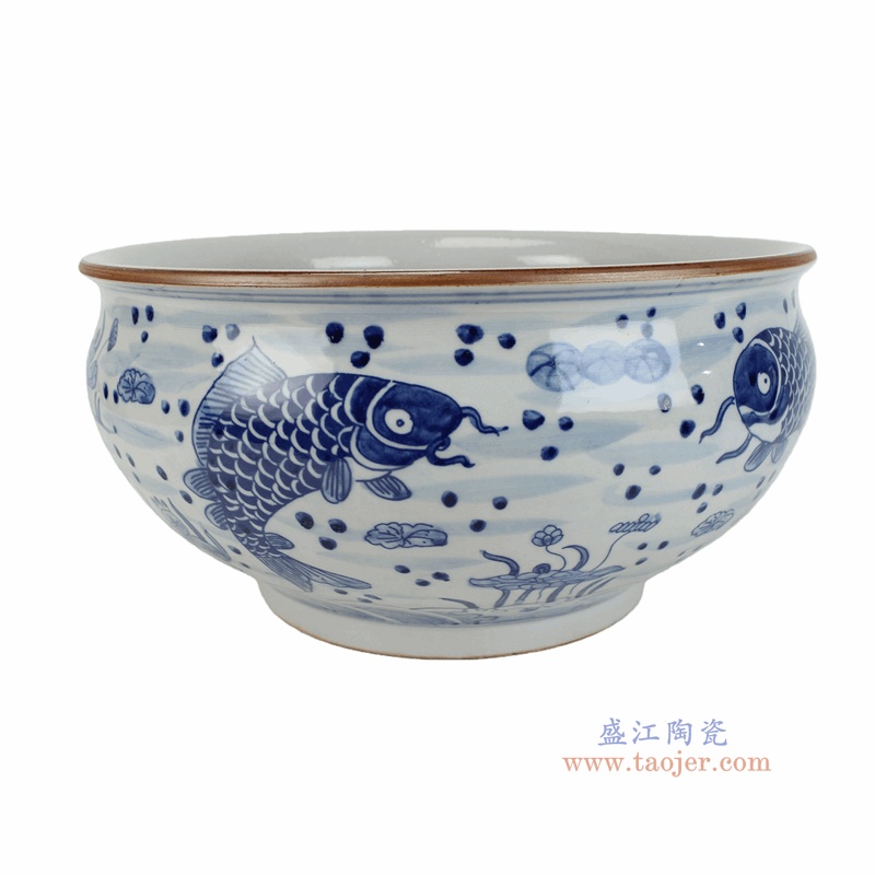 RZKY56-A 青花鱼藻纹缸水浅笔洗