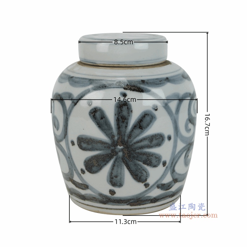 RZPI132-A  青花花卉纹盖罐眀罐 