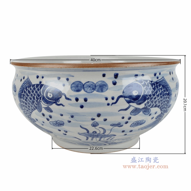 RZKY56-A 青花鱼藻纹缸水浅笔洗