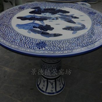 NYSQ02景德镇 陶瓷 手工手绘青花缠枝年年有鱼瓷桌凳一桌一柱四凳