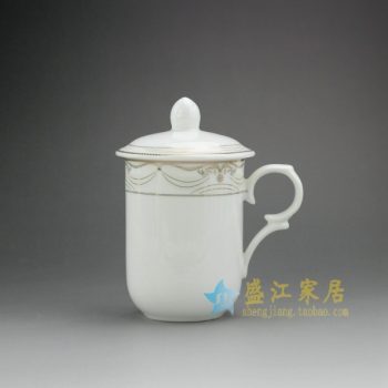 RYDY32-D 手绘金边圈纹茶杯 带盖手柄茶杯 品茗杯