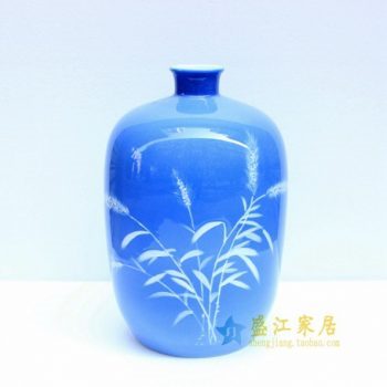 2u01-4 手绘釉下彩花草图冬瓜瓶 花瓶
