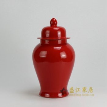 RYKB117-F 0469景德镇陶瓷 高温颜色釉大红全手工将军罐 盖罐 储物罐 尺寸：口径12厘米 肚径 21厘米 高 37.5厘米