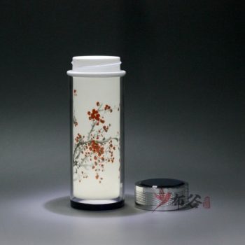CBDI45-D手工双层隔热粉彩陶瓷内胆旅行杯 保温杯 养生杯