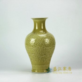 RYMA10 3073颜色釉刻纹花卉图花瓶 花插 工艺装饰摆件 口径 11.8厘米 肚径 20.2厘米 高 30.8厘米