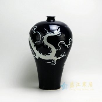 RYZI01-B 2526颜色釉手绘腾龙图梅瓶 花瓶 工艺装饰摆件 尺寸： 口径 5.2厘米 肚径 25.5厘米 高 42.8厘