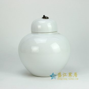 RYKB120-E_景德镇陶瓷 颜色釉白色 苹果罐 矮罐 茶叶罐