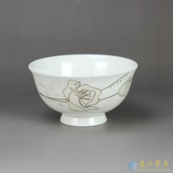 RZHY02-H  景德镇 4.5寸骨质瓷 金丝玫瑰高脚碗 防烫 饭碗