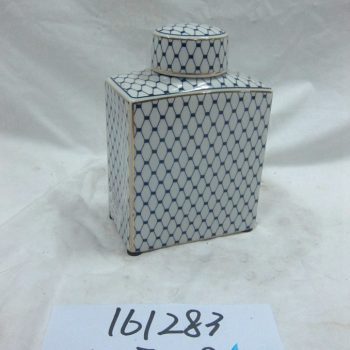 rzka161283   金边青花底纹线条 扁形 陶瓷罐 茶叶罐 糖果罐 矮