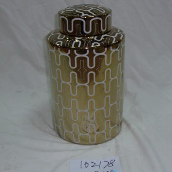 rzka162178   金色 线条图案 陶瓷罐 直筒茶叶罐 糖果罐