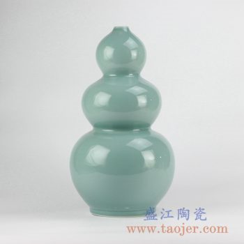 RYNQ209_颜色釉浅绿三节葫芦瓶花瓶花插陶瓷罐艺术摆件品
