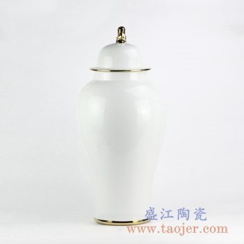 RYNQ239-A_白色现代风格颜色釉镀金陶瓷将军罐摆件 时尚简约风格落地家居装饰摆件
