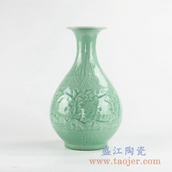 RZLA01-A  颜色釉绿色雕刻雕塑花瓶花插景德镇创意摆件品