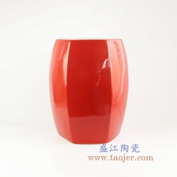 RYIR122-C_景德镇陶瓷 高温颜色釉 中国红 红色六方六边形瓷凳 凳子 凉墩