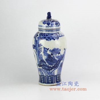 RZHM03-old-景德镇陶瓷 仿古手绘青花花鸟 狮子头盖罐 密封罐 储物罐
