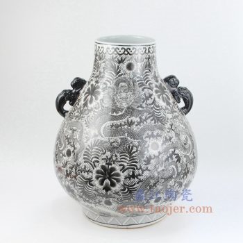 RZIS05-B 景德镇陶瓷 全手工 墨彩 龙纹 双耳 花插 花瓶