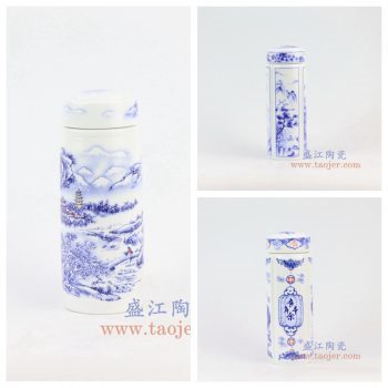 RZNU01-A-C-景德镇陶瓷 青花直筒双层保温杯