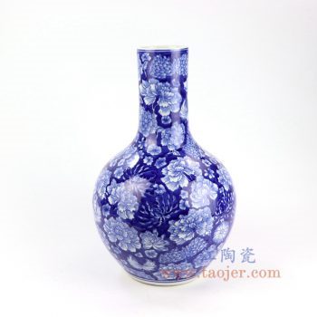 RYCI57-B 景德镇陶瓷 纯手工 蓝底 青花 天球瓶