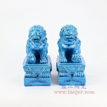 RYJZ18-景德镇陶瓷 高温颜色釉 蓝色狮子狗 雕塑摆件品