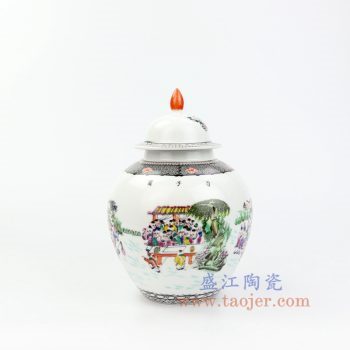 RZOR01-景德镇陶瓷 仿古 手绘粉彩 百子图 陶瓷罐 茶叶罐 储物罐