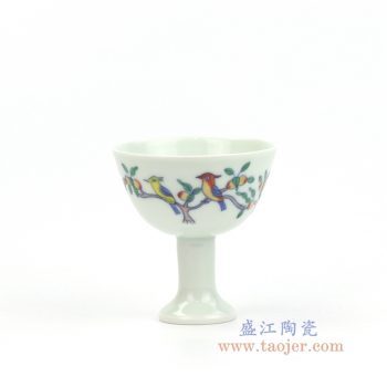 RYYM08-A 景德镇陶瓷 单个粉彩斗彩花鸟高脚鸡缸杯子