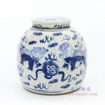 RZEY16-S-D 景德镇陶瓷  青花海藻狮子图茶叶罐