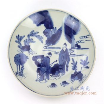 RZDC09-C 景德镇陶瓷  仿古手绘青花人物风景图案瓷盘