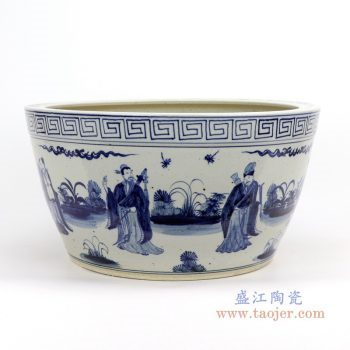 RZFH14-B 景德镇陶瓷 仿古做旧手绘青花人物陶瓷鱼缸