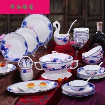 CJ53 景德镇陶瓷 餐具56头高档骨瓷餐具套装盘碗碟厂家直销批发礼品