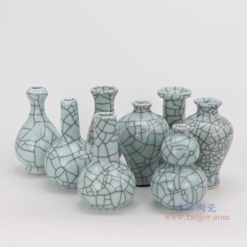 RYXC18-组合 龙泉青瓷哥窑开片裂纹釉铁线纹小件花瓶梅瓶、玉春瓶、葫芦瓶等