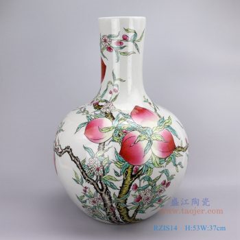 RZIS14-仿古清乾隆手绘粉彩九寿桃图大号花瓶