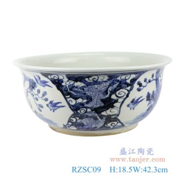 RZSC09  仿古中国风手绘花鸟纹青花陶瓷鱼缸
