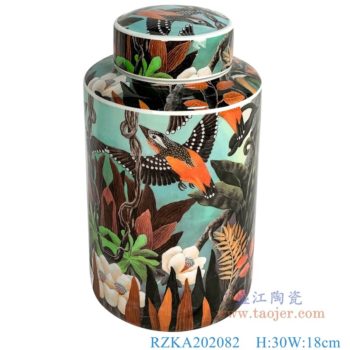 RZKA202082  直筒花鸟颜色釉中号陶瓷圆罐子