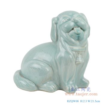 RZQW08   颜色釉影青釉狗雕刻雕塑蹲坐狗；    高：23直径：21.5口径：底径：重量：1.8KG