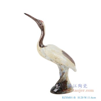 RZSM01-B    颜色釉窑变釉雕刻雕塑双羽仙鹤；    高：20直径：11.6口径：底径：6重量：0.1KG