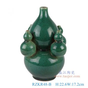RZKR48-B    窑变开片绿釉多宝葫芦瓶    高22.6直径17.2口径20底径7.5重量1.1KG