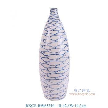 RXCE-BW65310 青花鱼纹尖嘴罐 高42.5直径14.3底径10.5重量1.55KG