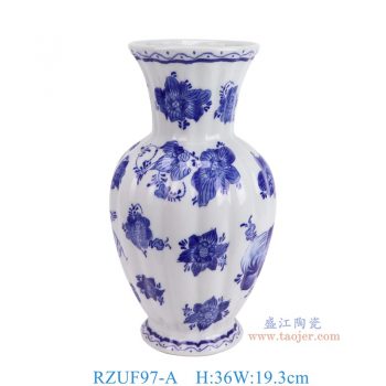 RZUF97-A  青花花叶纹瓜棱形花瓶 高36直径19.3底径12重量2.95KG