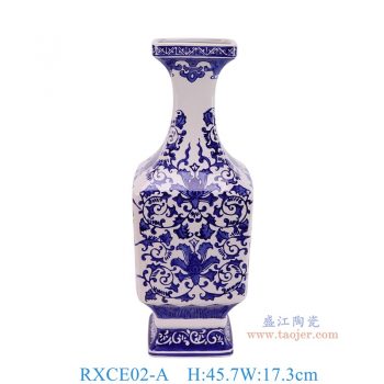 RXCE02-A  青花缠枝莲方口瓶 高45.7直径17.3底径13重量3.6KG