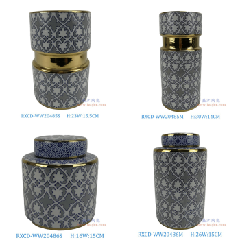 RXCD-WW20485S手工描金几何图案摆件小号 RXCD-WW20485M手工描金几何图案摆件中号 RXCD-WW20486S手工描金几何图案平顶圆罐小号 RXCD-WW20486M手工描金几何图案平顶圆罐中号